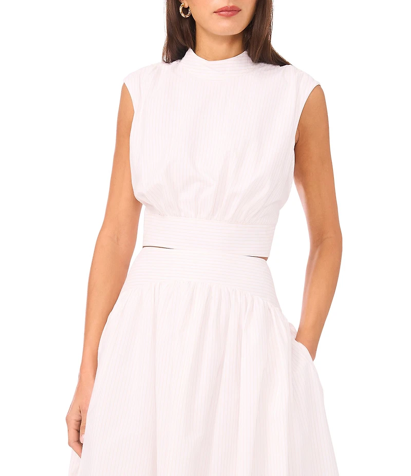 1. STATE Woven Mock Neck Sleeveless Coordinating Cropped Top