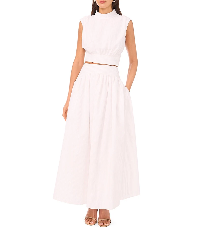 1. STATE Woven Mock Neck Sleeveless Coordinating Cropped Top