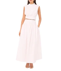 1. STATE Woven Mock Neck Sleeveless Coordinating Cropped Top