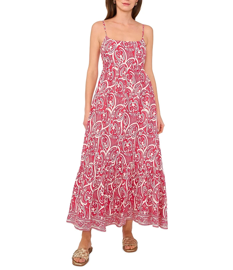 1. STATE Woven Paisley Print Square Neck Sleeveless Maxi A-Line Dress