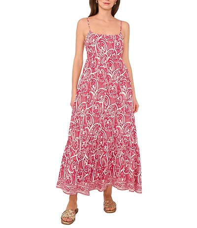 1. STATE Woven Paisley Print Square Neck Sleeveless Maxi A-Line Dress