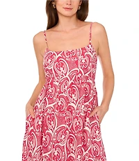 1. STATE Woven Paisley Print Square Neck Sleeveless Maxi A-Line Dress
