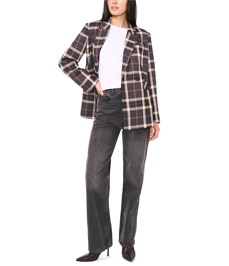 1. STATE Woven Plaid Print Peak Lapel Long Sleeve Blazer