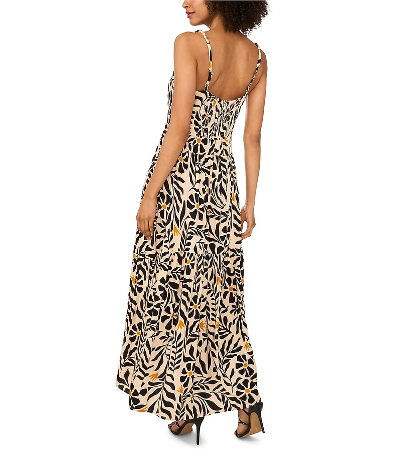 1. STATE Woven Printed Square Neck Sleeveless Hi-Low Maxi Dress
