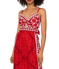 1. STATE Woven Printed V-Neck Sleeveless Tie Back Maxi Dress