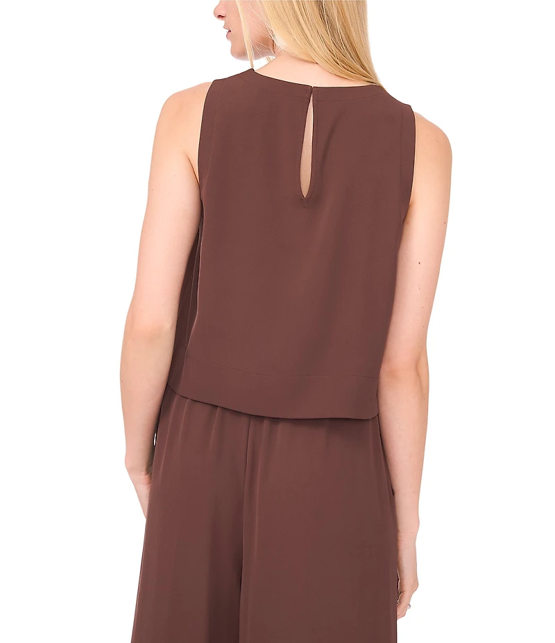 1. STATE Woven Round Neck Sleeveless Button Back Top