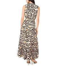 1. STATE Woven Split Round Neck Sleeveless Smocked Waist Tiered Maxi Dress
