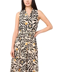 1. STATE Woven Split Round Neck Sleeveless Smocked Waist Tiered Maxi Dress