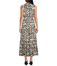 1. STATE Woven Split Round Neck Sleeveless Smocked Waist Tiered Maxi Dress