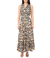 1. STATE Woven Split Round Neck Sleeveless Smocked Waist Tiered Maxi Dress
