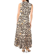 1. STATE Woven Split Round Neck Sleeveless Smocked Waist Tiered Maxi Dress