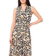 1. STATE Woven Split Round Neck Sleeveless Smocked Waist Tiered Maxi Dress