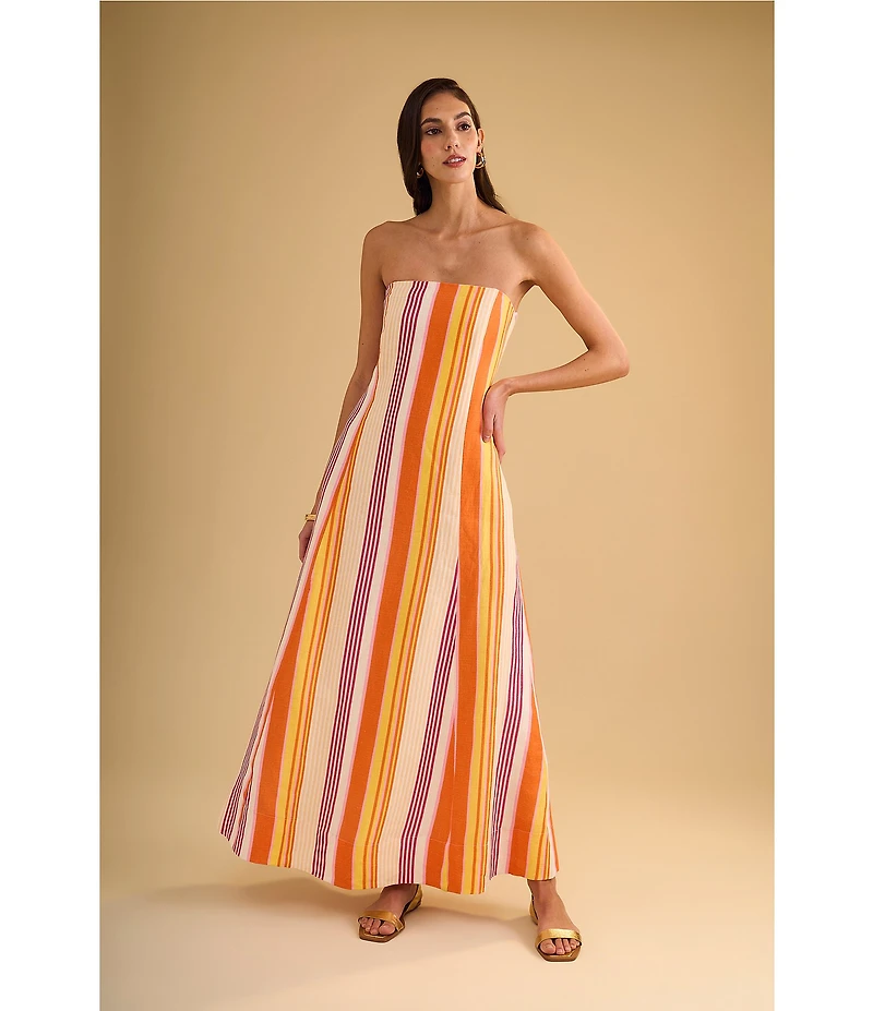 1. STATE Woven Striped Strapless Maxi Shift Dress
