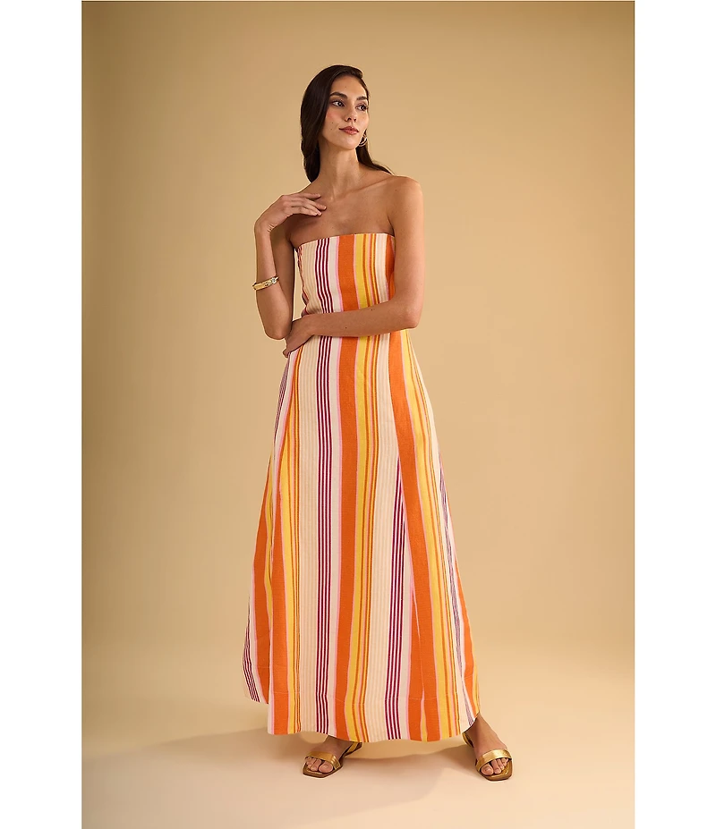 1. STATE Woven Striped Strapless Maxi Shift Dress