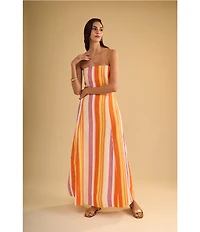 1. STATE Woven Striped Strapless Maxi Shift Dress