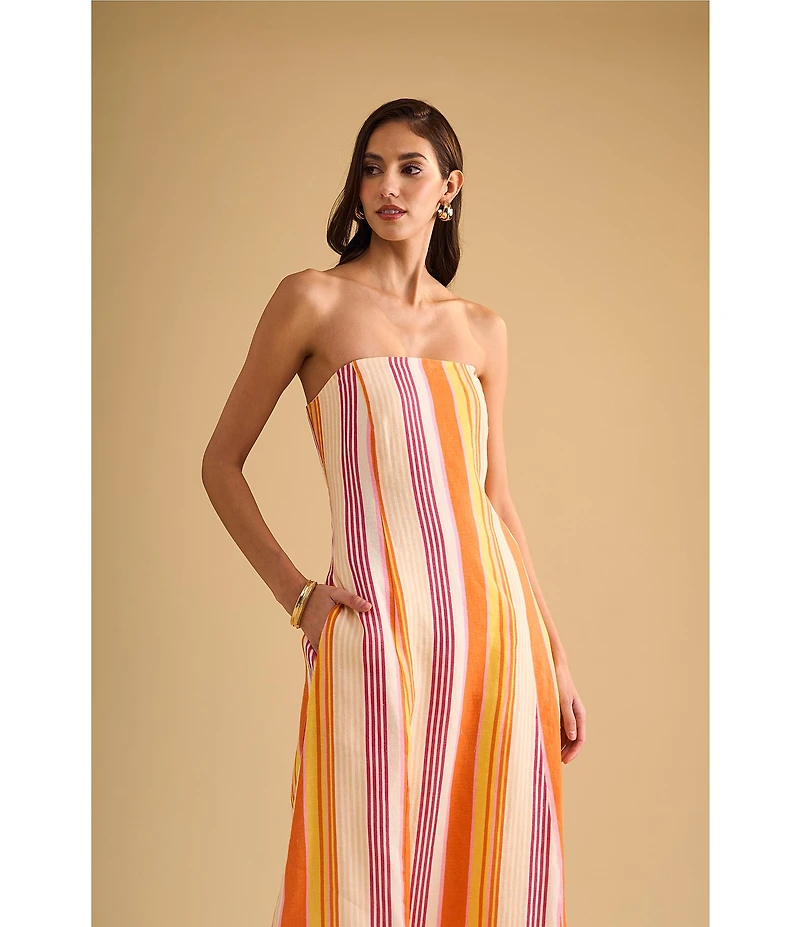 1. STATE Woven Striped Strapless Maxi Shift Dress