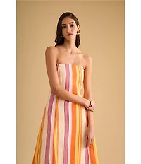 1. STATE Woven Striped Strapless Maxi Shift Dress