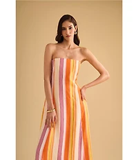 1. STATE Woven Striped Strapless Maxi Shift Dress