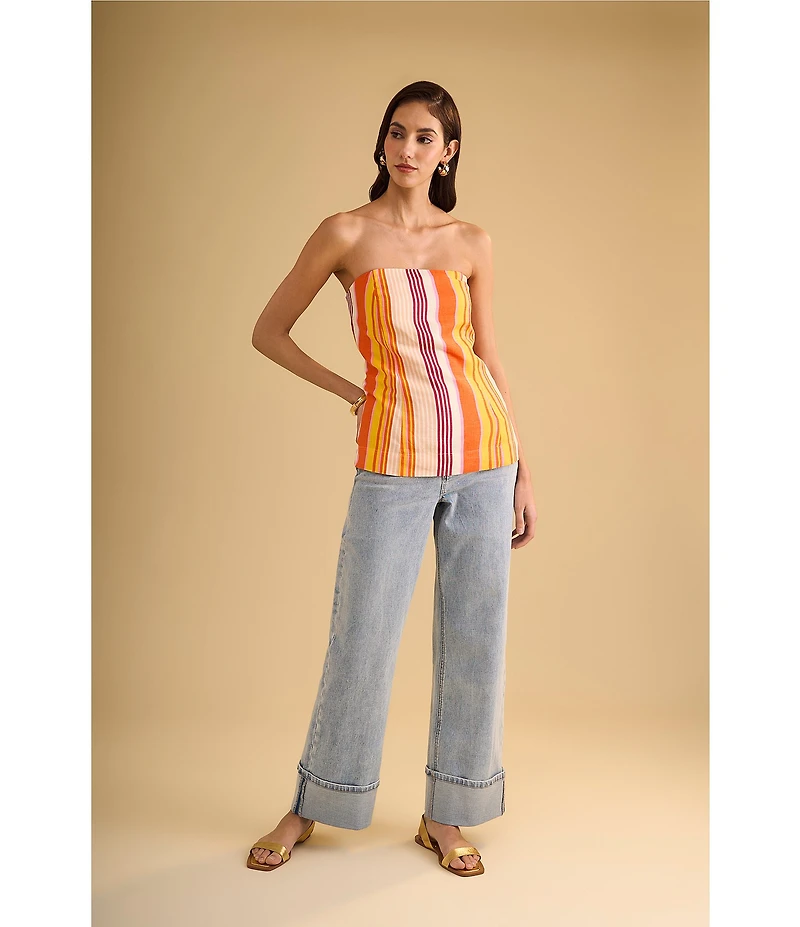1. STATE Woven Striped Strapless Top