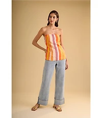 1. STATE Woven Striped Strapless Top