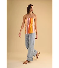1. STATE Woven Striped Strapless Top