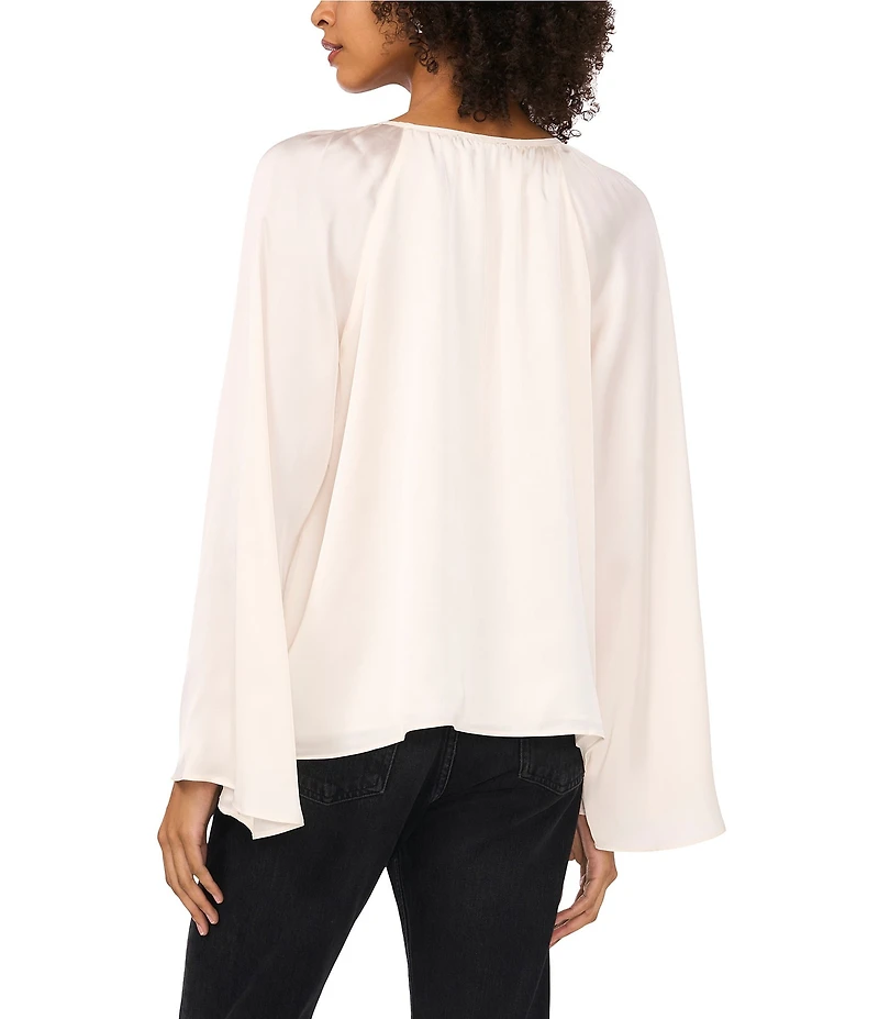 1. STATE Woven V-Neck Long Wide Sleeve Blouse