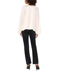 1. STATE Woven V-Neck Long Wide Sleeve Blouse