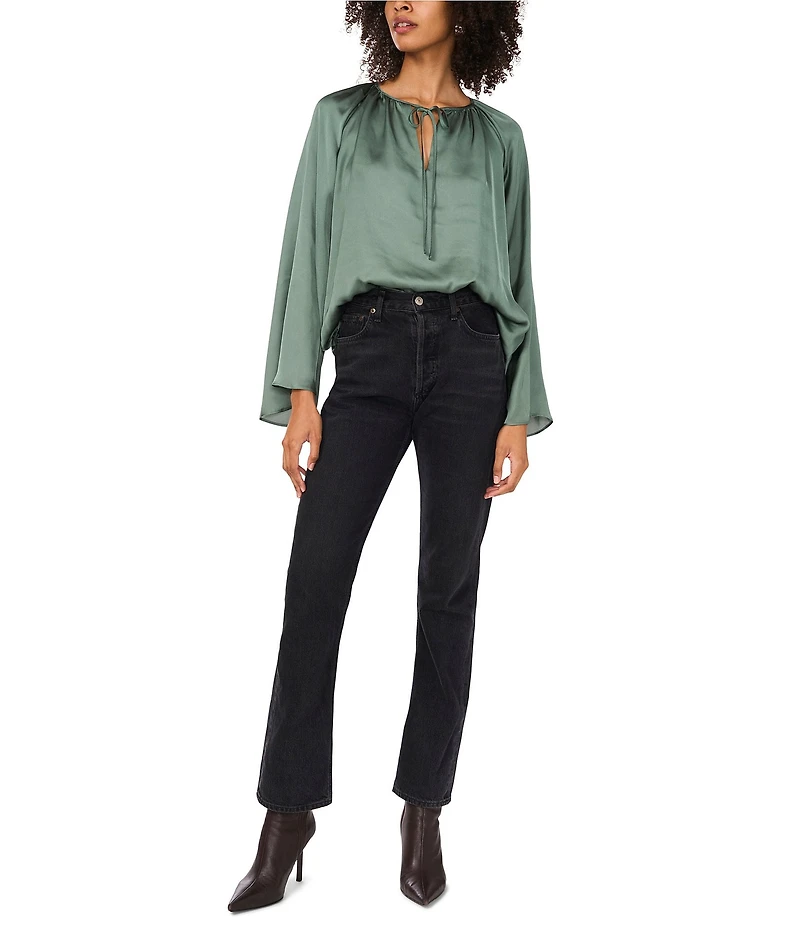 1. STATE Woven V-Neck Long Wide Sleeve Blouse