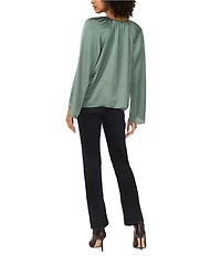 1. STATE Woven V-Neck Long Wide Sleeve Blouse