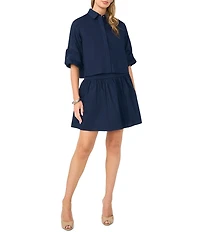 1. STATE Woven V-Neck Short Sleeve Button Down Blouse