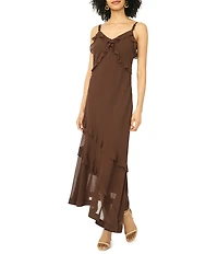 1. STATE Woven V-Neck Sleeveless Asymmetrical Maxi A-Line Dress