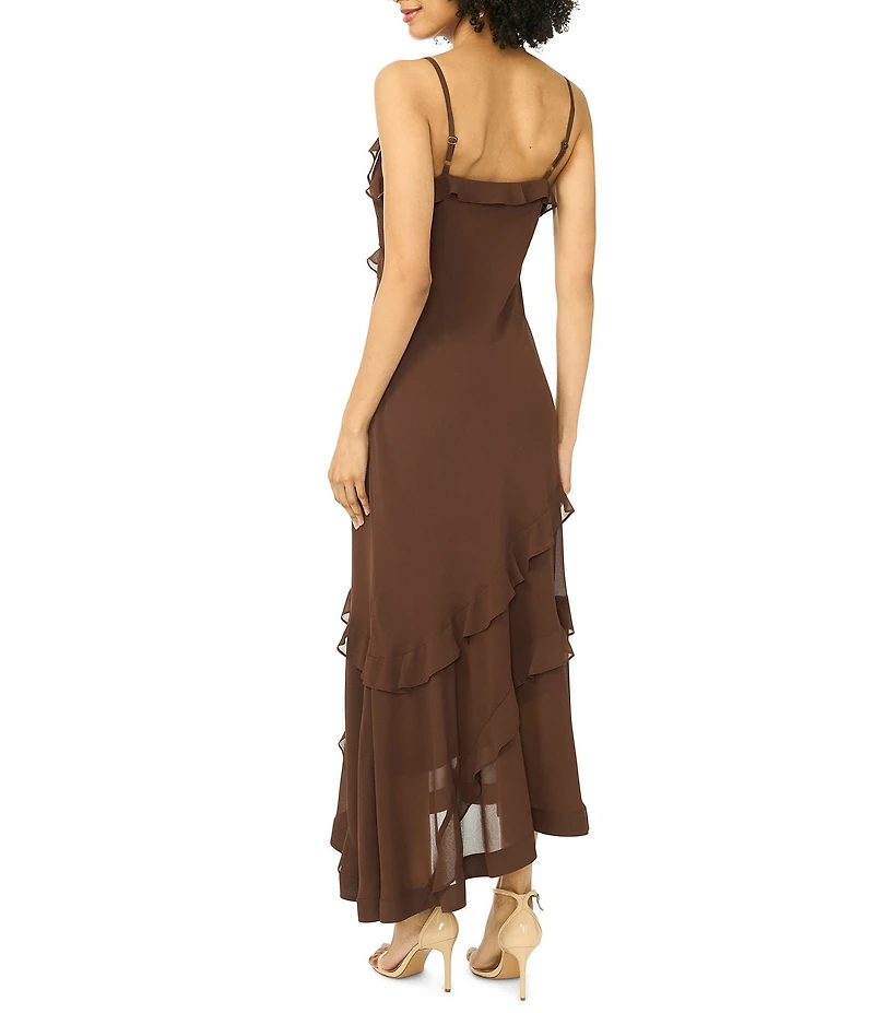 1. STATE Woven V-Neck Sleeveless Asymmetrical Maxi A-Line Dress