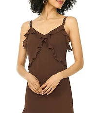 1. STATE Woven V-Neck Sleeveless Asymmetrical Maxi A-Line Dress