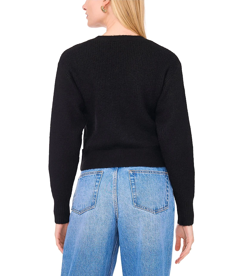 1. STATE Knit V-Neck Long Sleeve Surplice Wrap Belt Sweater