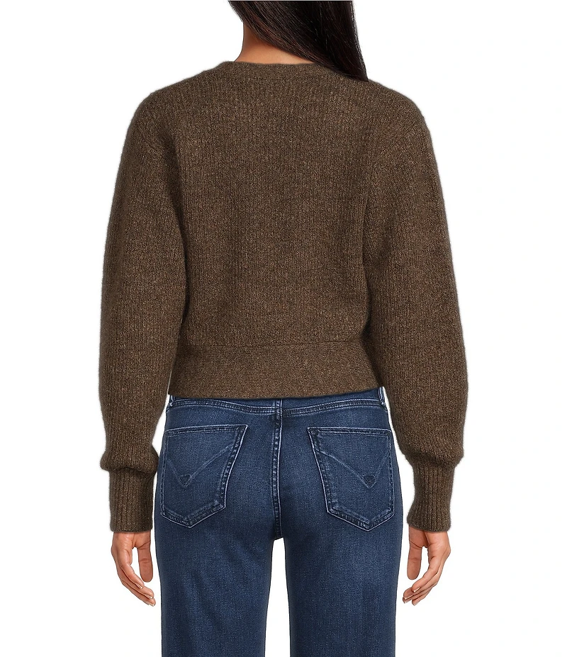 1. STATE Knit V-Neck Long Sleeve Surplice Wrap Belt Sweater