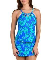 24th & Ocean Barcelona Floral Cut-Out High Neck Underwire Tankini Swim Top