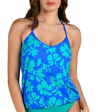 24th & Ocean Barcelona Floral Underwire V-Neck Blouson Tankini Swim Top