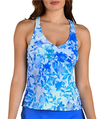 24th & Ocean Las Palmas Floral Strappy Cross Back Underwire Tankini Swim Top