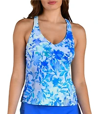 24th & Ocean Las Palmas Floral Strappy Cross Back Underwire Tankini Swim Top