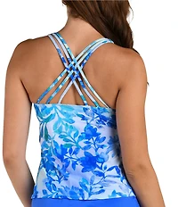 24th & Ocean Las Palmas Floral Strappy Cross Back Underwire Tankini Swim Top
