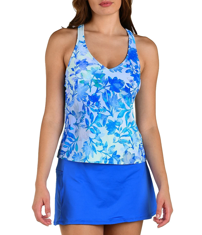 24th & Ocean Las Palmas Floral Strappy Cross Back Underwire Tankini Swim Top