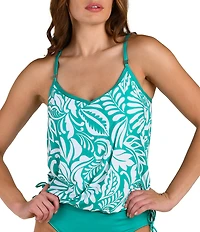 24th & Ocean Ornate V-Neck Underwire Side Tie Blouson Tankini Swim Top