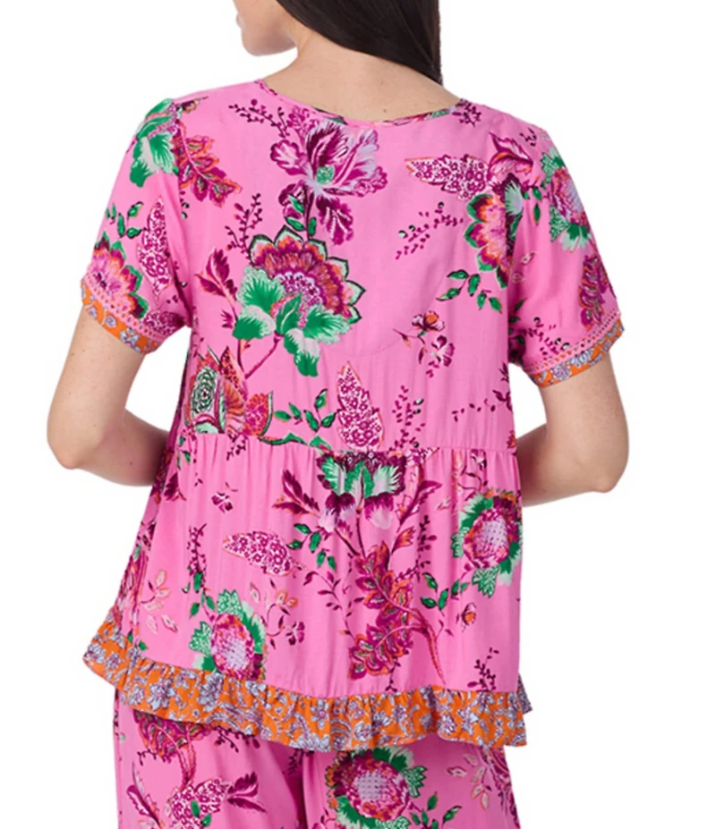 40 Winks Bohemian Floral Print Short Sleeve V-Neck Coordinating Babydoll Sleep Top