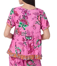 40 Winks Bohemian Floral Print Short Sleeve V-Neck Coordinating Babydoll Sleep Top