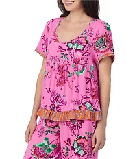 40 Winks Bohemian Floral Print Short Sleeve V-Neck Coordinating Babydoll Sleep Top