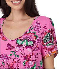 40 Winks Bohemian Floral Print Short Sleeve V-Neck Coordinating Babydoll Sleep Top