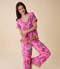 40 Winks Bohemian Floral Print Short Sleeve V-Neck Coordinating Babydoll Sleep Top