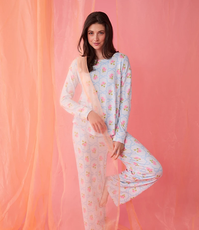 40 Winks Bows in Bloom Long Sleeve Round Neck Long Knit Pajama Set