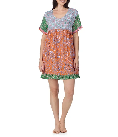 40 Winks Floral Print Short Sleeve V-Neck Woven Sleepshirt