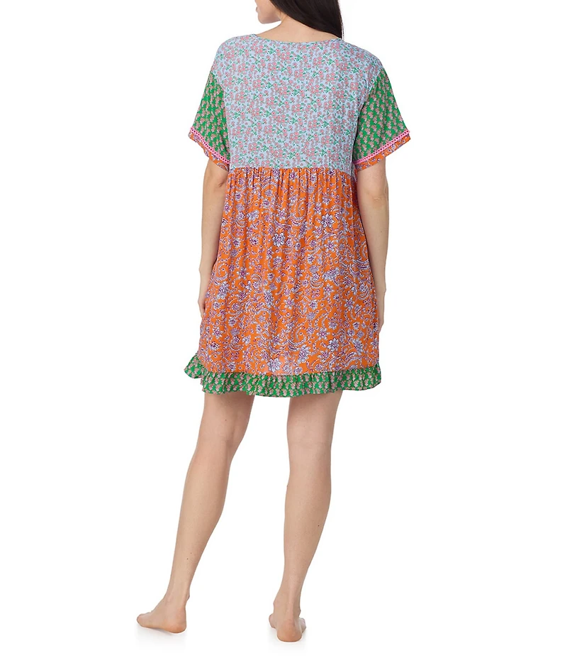 40 Winks Floral Print Short Sleeve V-Neck Woven Sleepshirt